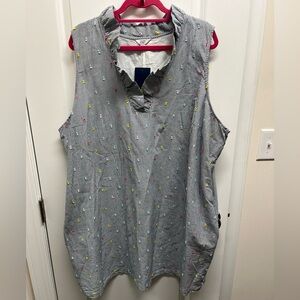 Crown & Ivy pinstripe dress texture accents sleeveless ruffle v-neck,lined 4X